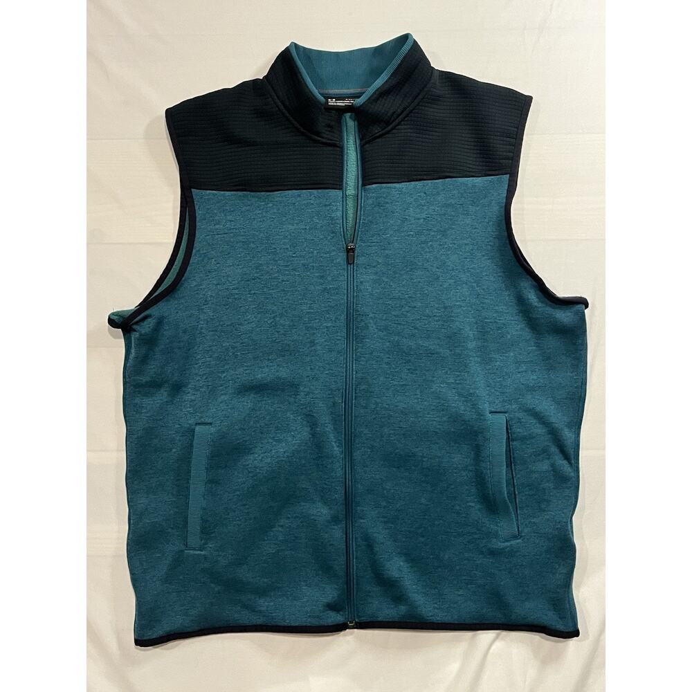 Under Armour Mens XXL Full Zip Vest Teal Blue Loose Fit Fleece Lined Performance